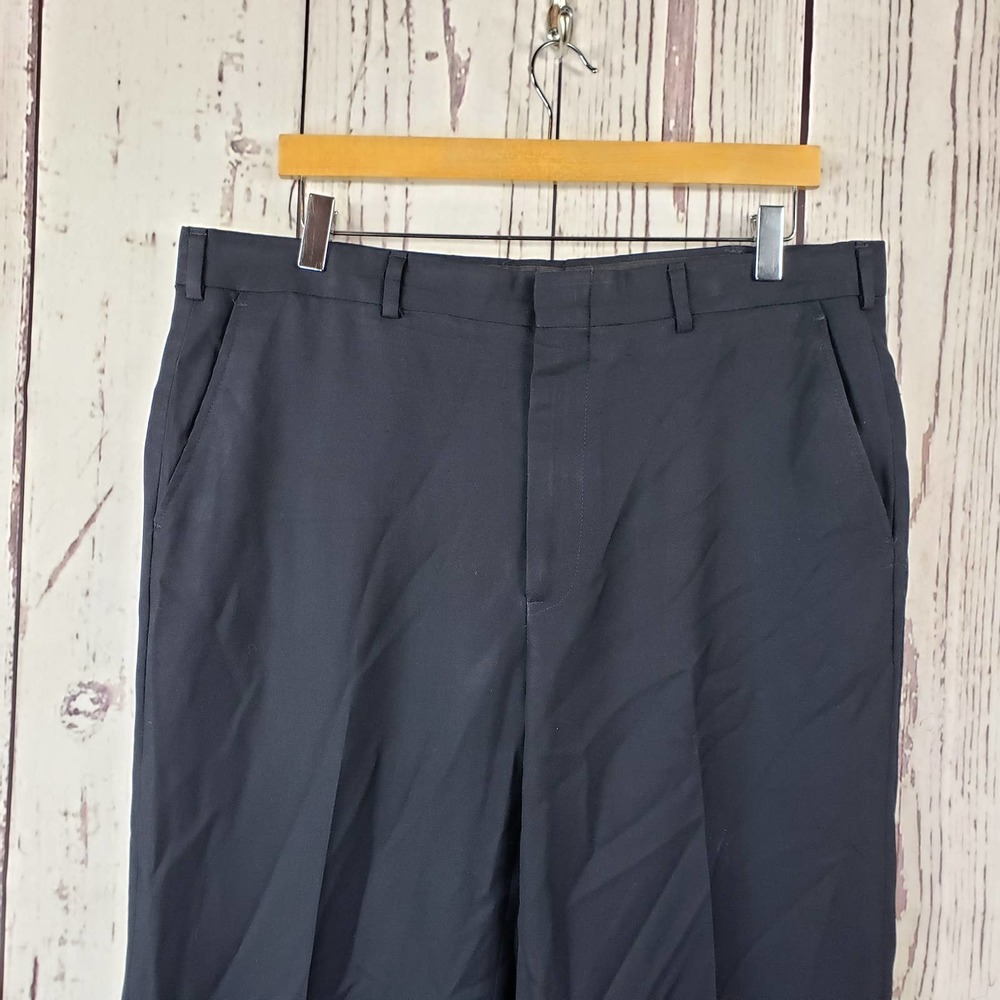 M and H Dress Pants Mens Size 36R Flat Front Straight Leg Black
